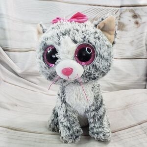 TY Beanie Boos Kiki Gray Tabby Cat 9 Inch Plush Stuffed Animal Pink Bow 2017